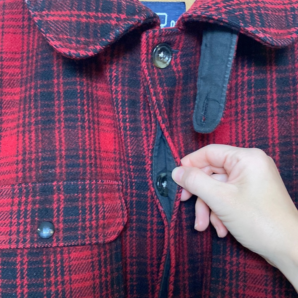 Vintage Woolrich Coat Men 42 Red Black Buffalo Plaid Mackinaw 70s Wool Hunting - Picture 5 of 16